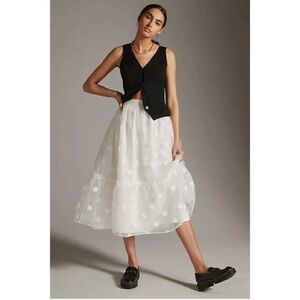 Anthropologie Eva Franco Tulle Midi Skirt White Organza with polka dots